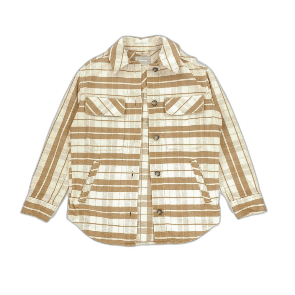 NEW Everlane Cotton Shirt Jacket Cream Plaid Minimal Beachy Boho VSCO 90s Y2k